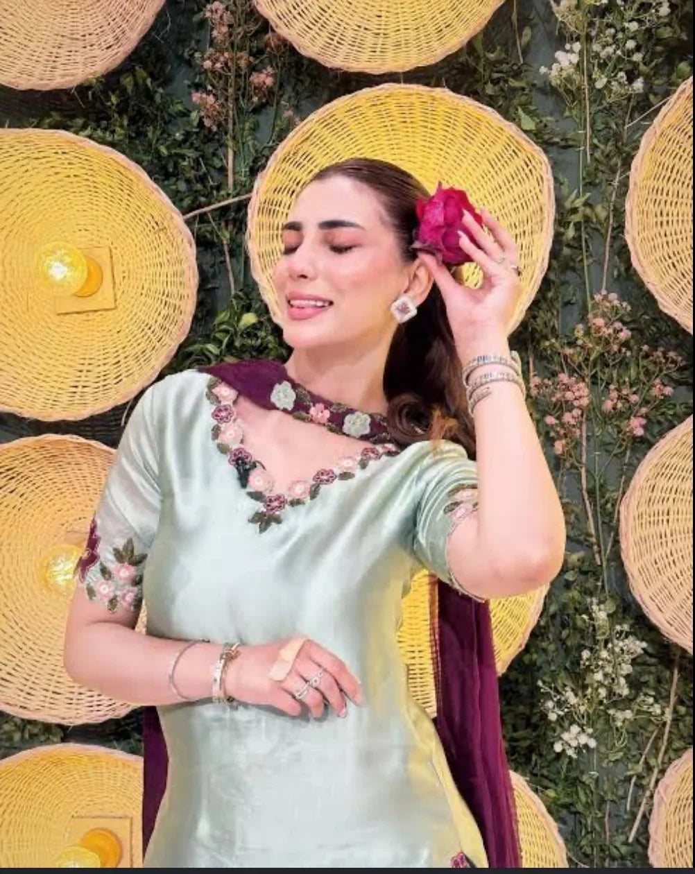3pcs Silk Nazish Jhangir Shirt Soft Silk With Embroidery Patches|E96