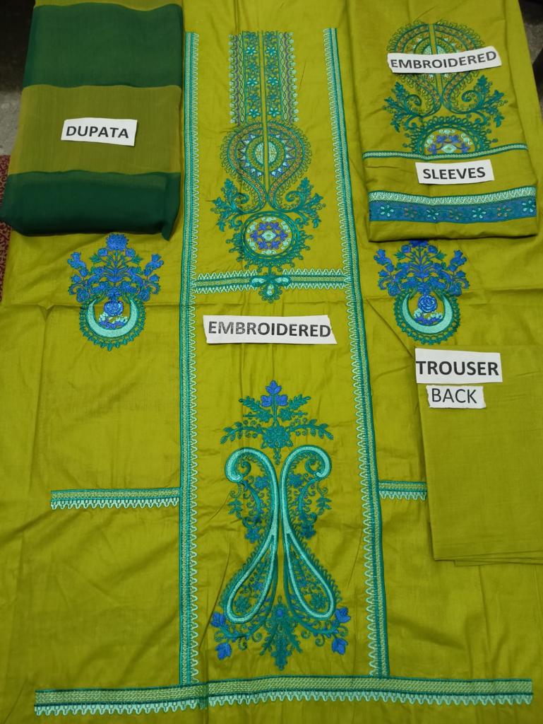 3-Piece Embroidered Lawn Dress with Printed Chiffon Dupatta"