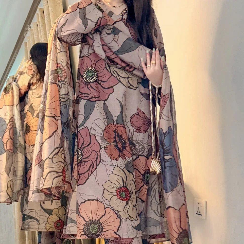 Floral print lawn suit 3-piece stitched|E92
