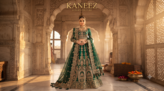 Luxury hand-embroidered Pakistani fashion suit by Kaneez Official