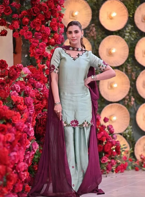 3pcs Silk Nazish Jhangir Shirt Soft Silk With Embroidery Patches|E96