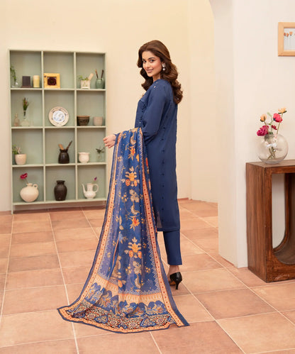 Navy blue embroidered Chikankari lawn|E60