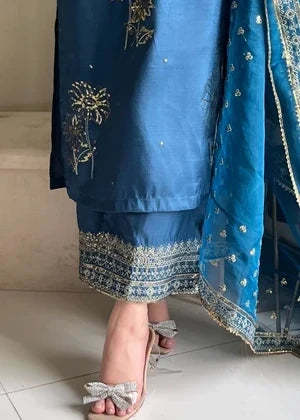 Blue Silk Embroidery Suit|E98