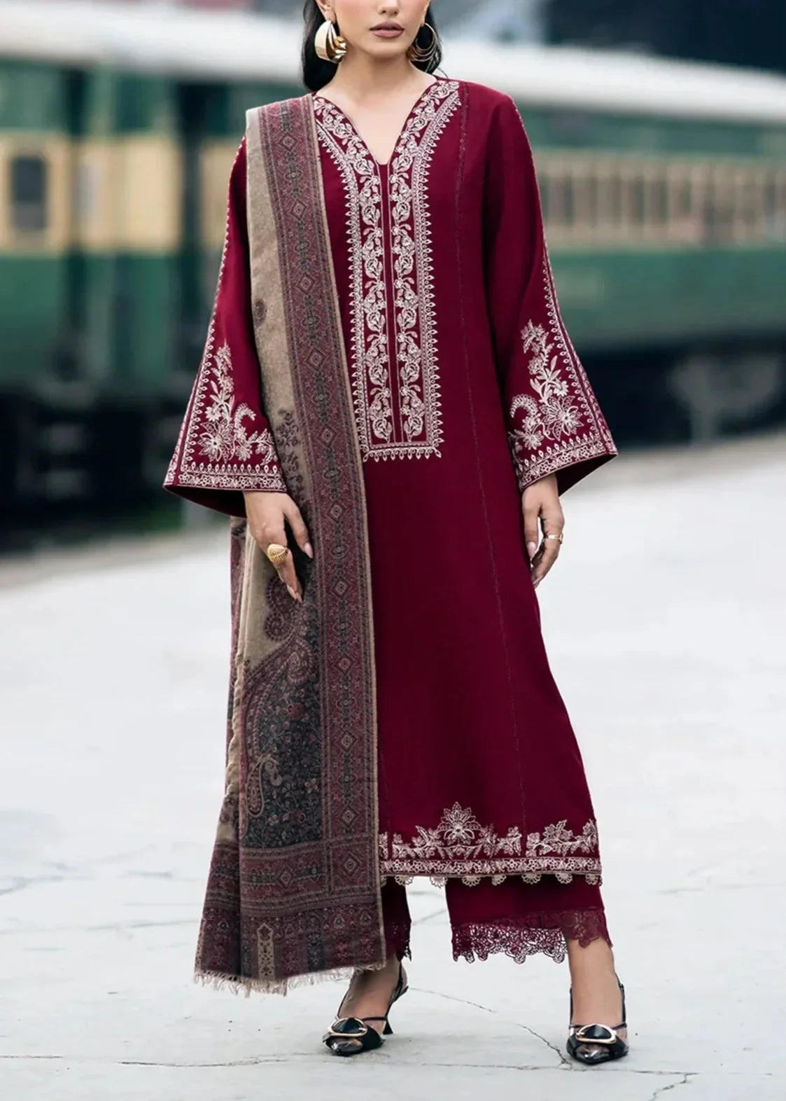 Izel Premium Embroidered Suit|E45