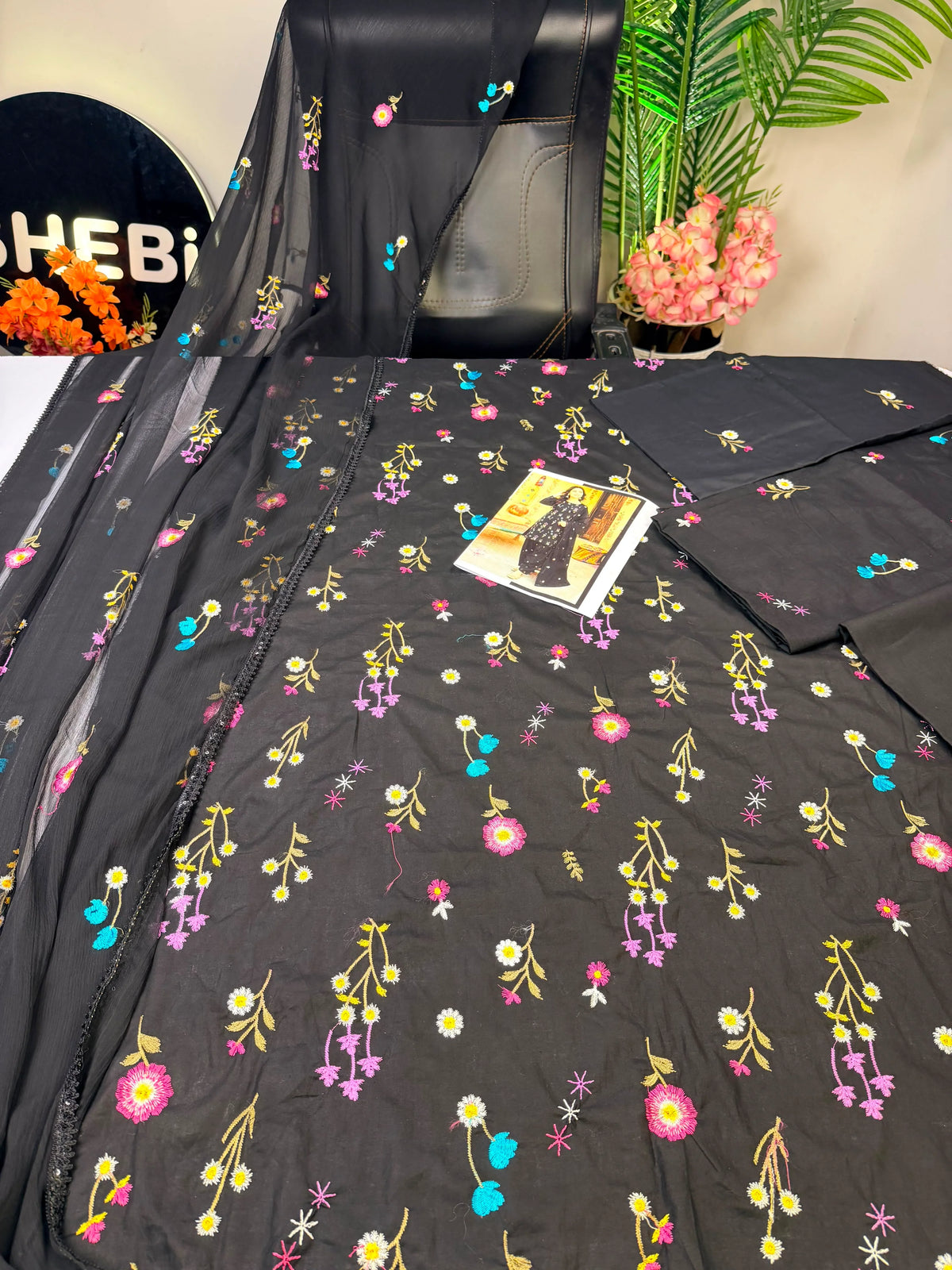 Skin and Black 3 Piece Lawn Suit|E87