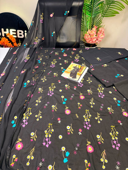 Skin and Black 3 Piece Lawn Suit|E87