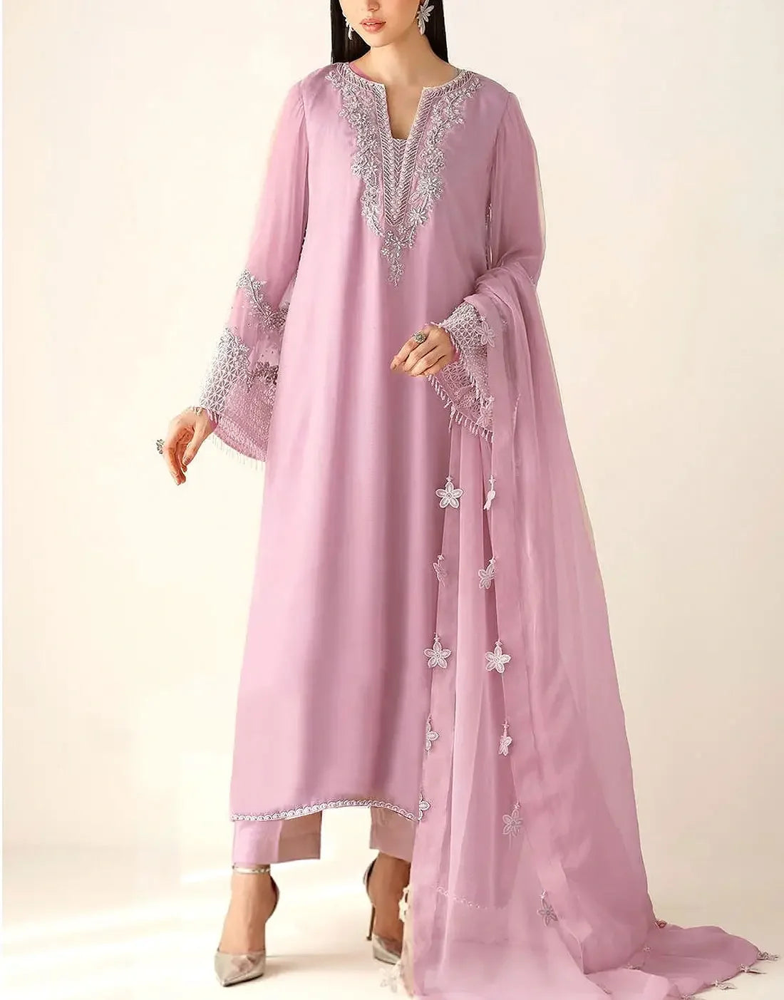 Baroque Luxury Chiffon Embroidered Suit 3 colours|E79