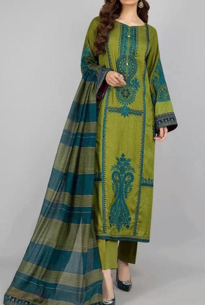3-Piece Embroidered Lawn Dress with Printed Chiffon Dupatta"